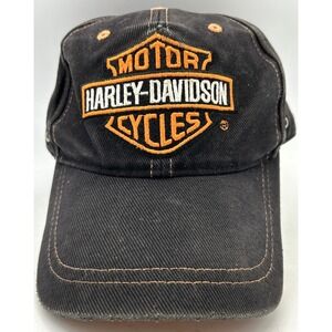 Harley Davidson World Famous Motorcycle Baseball Cap Orange Black Adj see pic